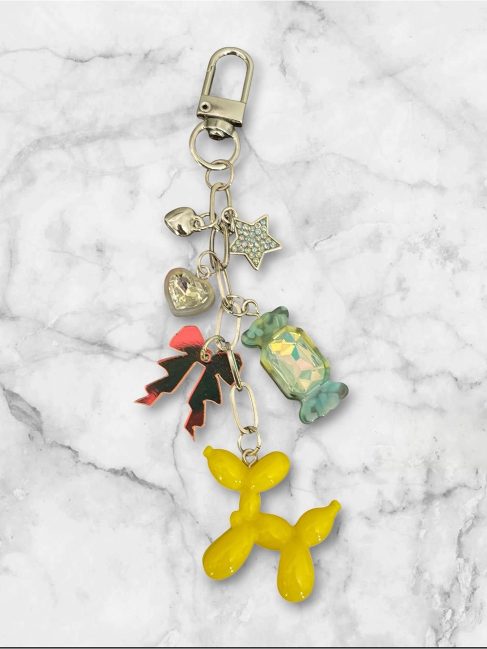 Yellow Balloon Dog Charm Keychain with Multicolor Accents